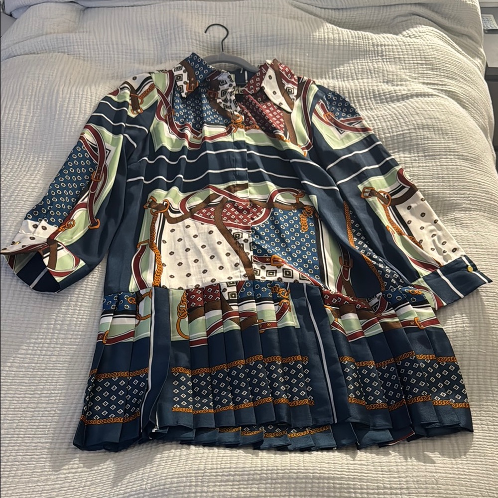Zara Multicolor Patterned shift Dress with pleats